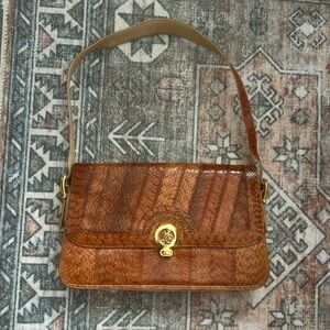 Vintage brown snakeskin leather patchwork shoulder bag